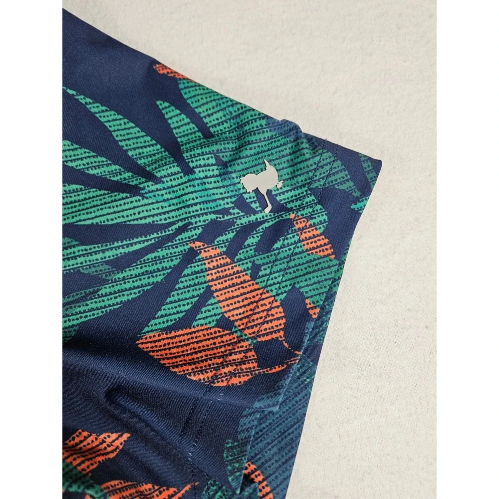 Birdie Bound Mens Tropical Leaf Performance Golf‎ Polo Shirt Navy Green Large